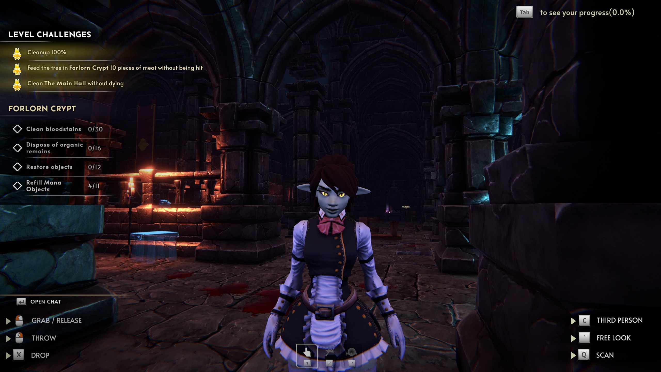 Goblin Cleanup Early Access, goblin maid standing in front of dirty room