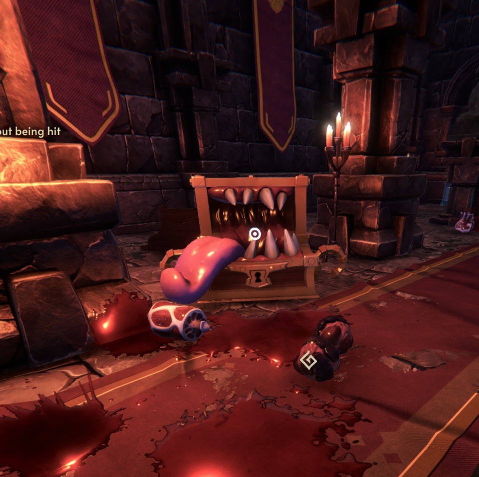 Goblin Cleanup Early Access, the mimic chest surrounded by blood and meat.