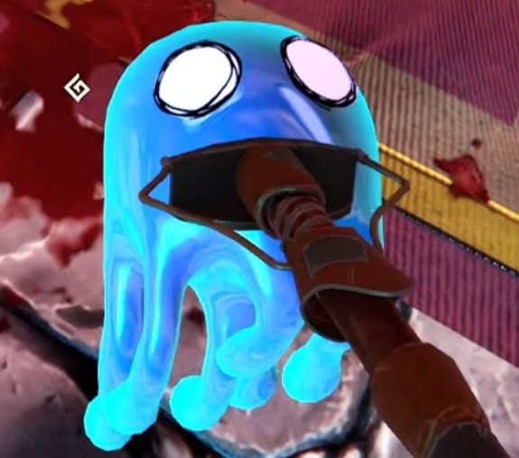 Goblin Cleanup Early Access, a slime on the end of the Slimop being used to clean blood