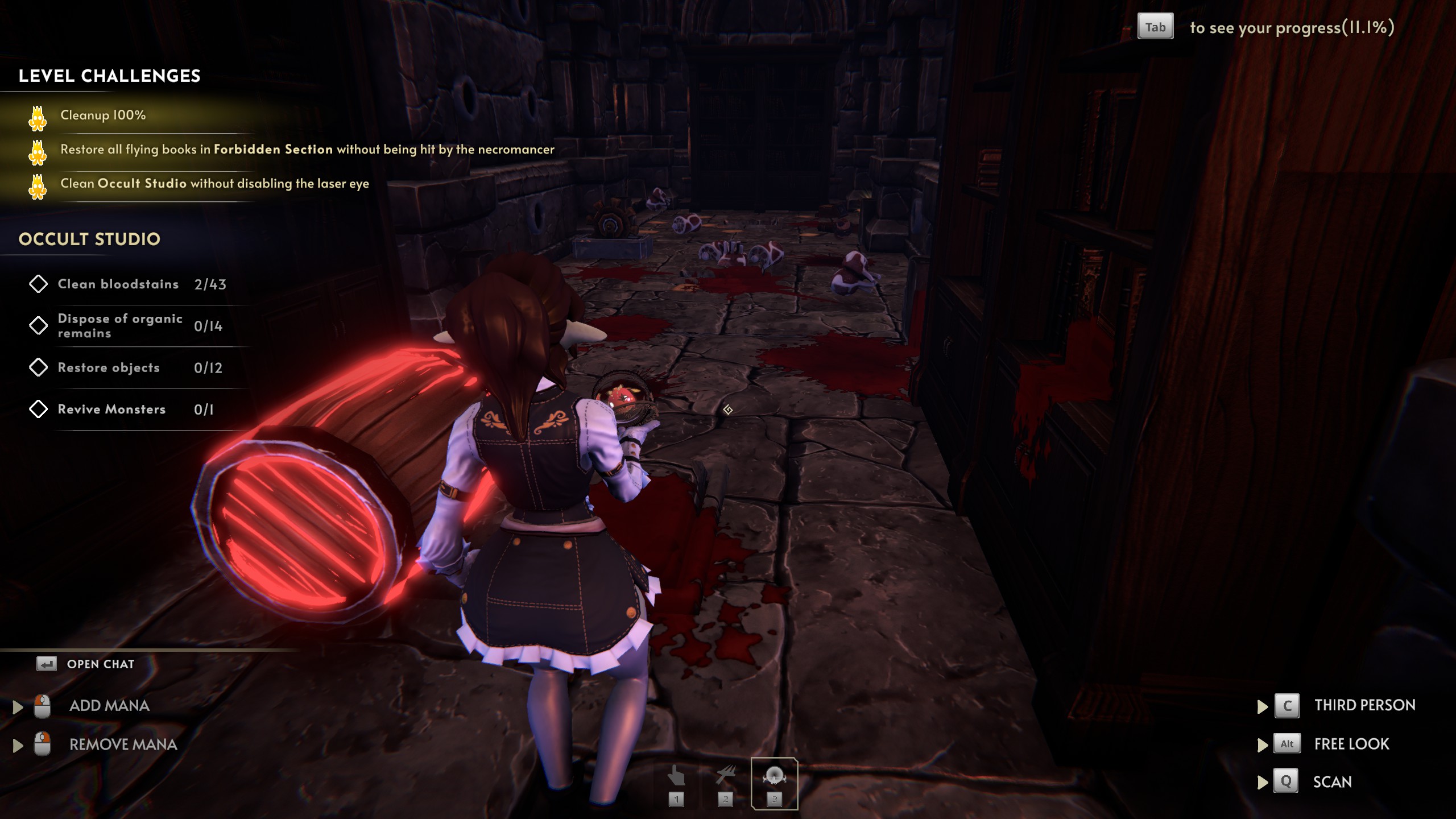Goblin Cleanup Early Access, a corridor covered in blood and chunks of meat
